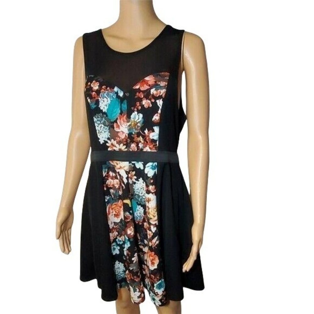Material Girl Black Floral Fit and Flare Dress Size XL